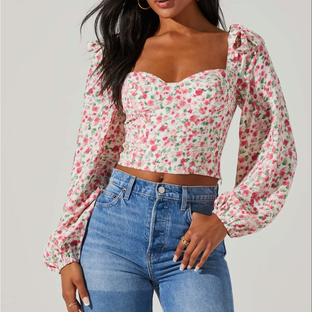 ASTR Floral Tie Shoulder Long Sleeve Top SIZE SMALL